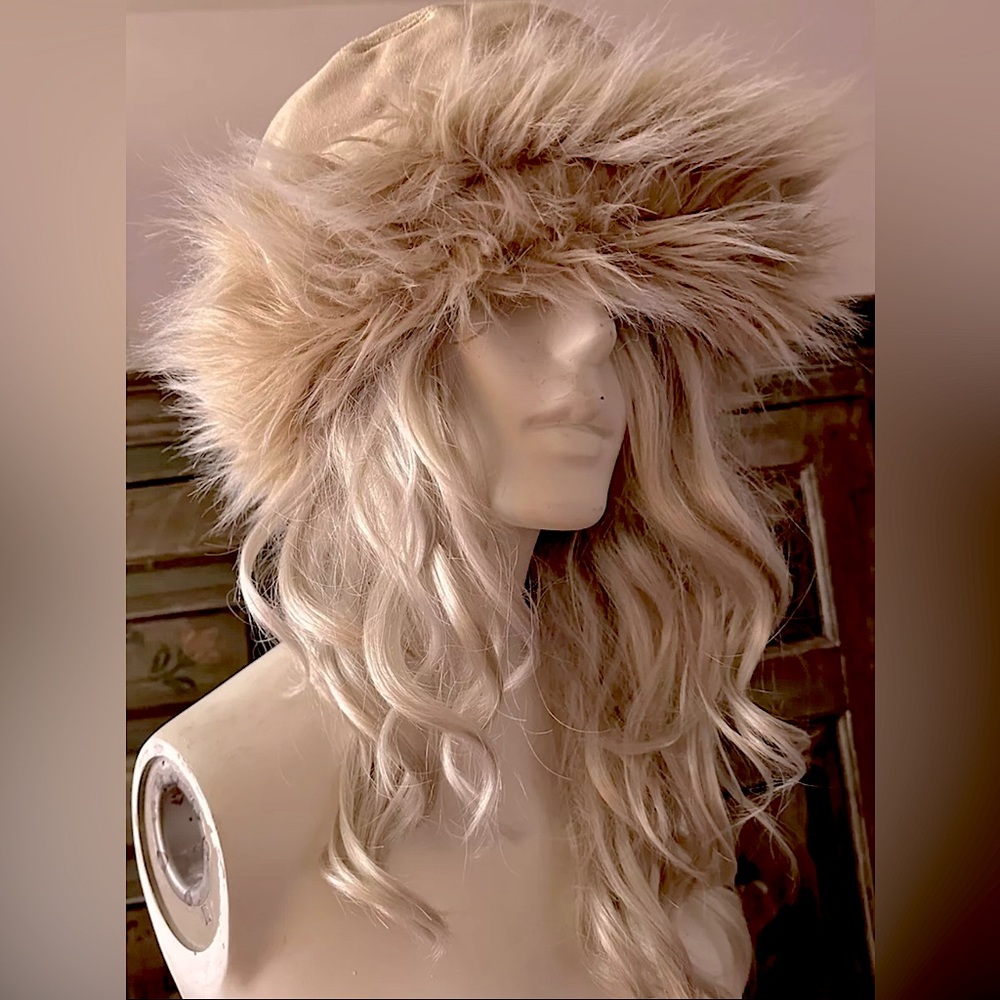 SUEDED LEATHER HAT Fleece Lined. Faux Fur Trim. Unisex. Nomad Inuit Warm.